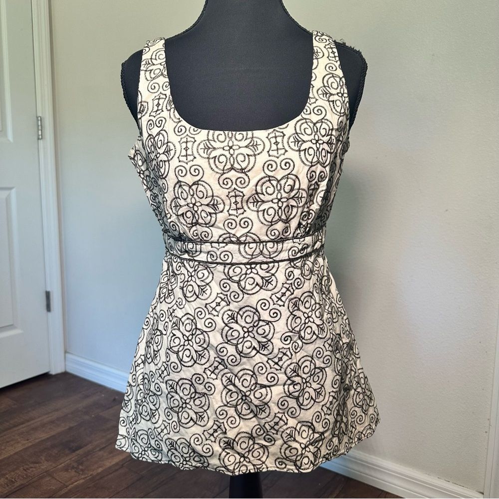 Nine West Cotton Black and Cream Patterned Top - Picture 3 of 7